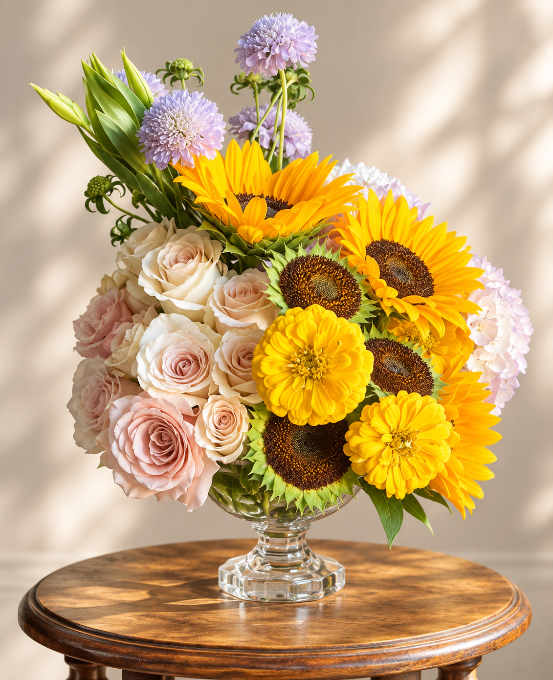 Autumn Harvest Symphony — sunflowers, zinnias, and roses arrangement for fall flower delivery Las Vegas NV