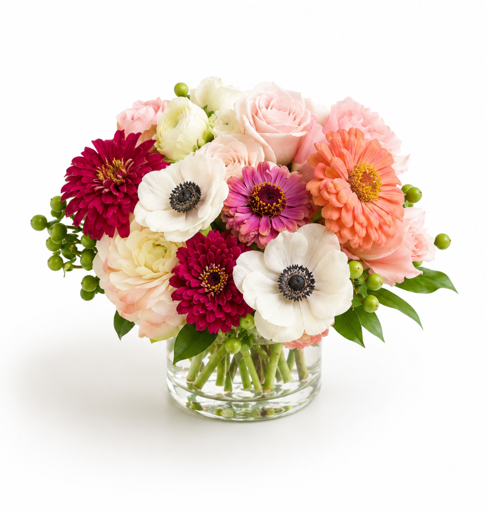 standard: Anemone Garden Bliss Flower Arrangement | Las Vegas Delivery — mixed-color birthday best-selling flower arrangement delivered same-day in Las Vegas NV | Bud Weismiller Flowers