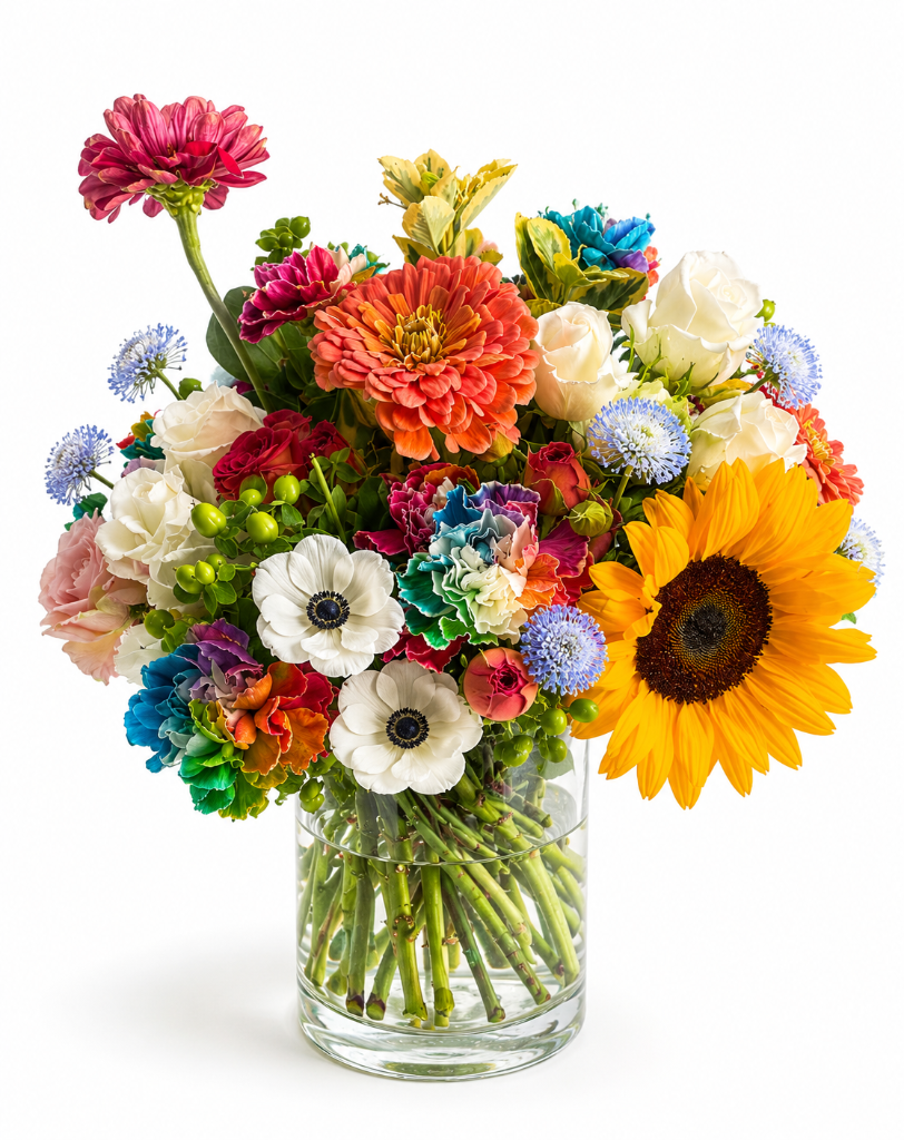 standard: Rainbow Pride Celebration Flowers | Las Vegas Delivery — mixed-color birthday best-selling flower arrangement delivered same-day in Las Vegas NV | Bud Weismiller Flowers