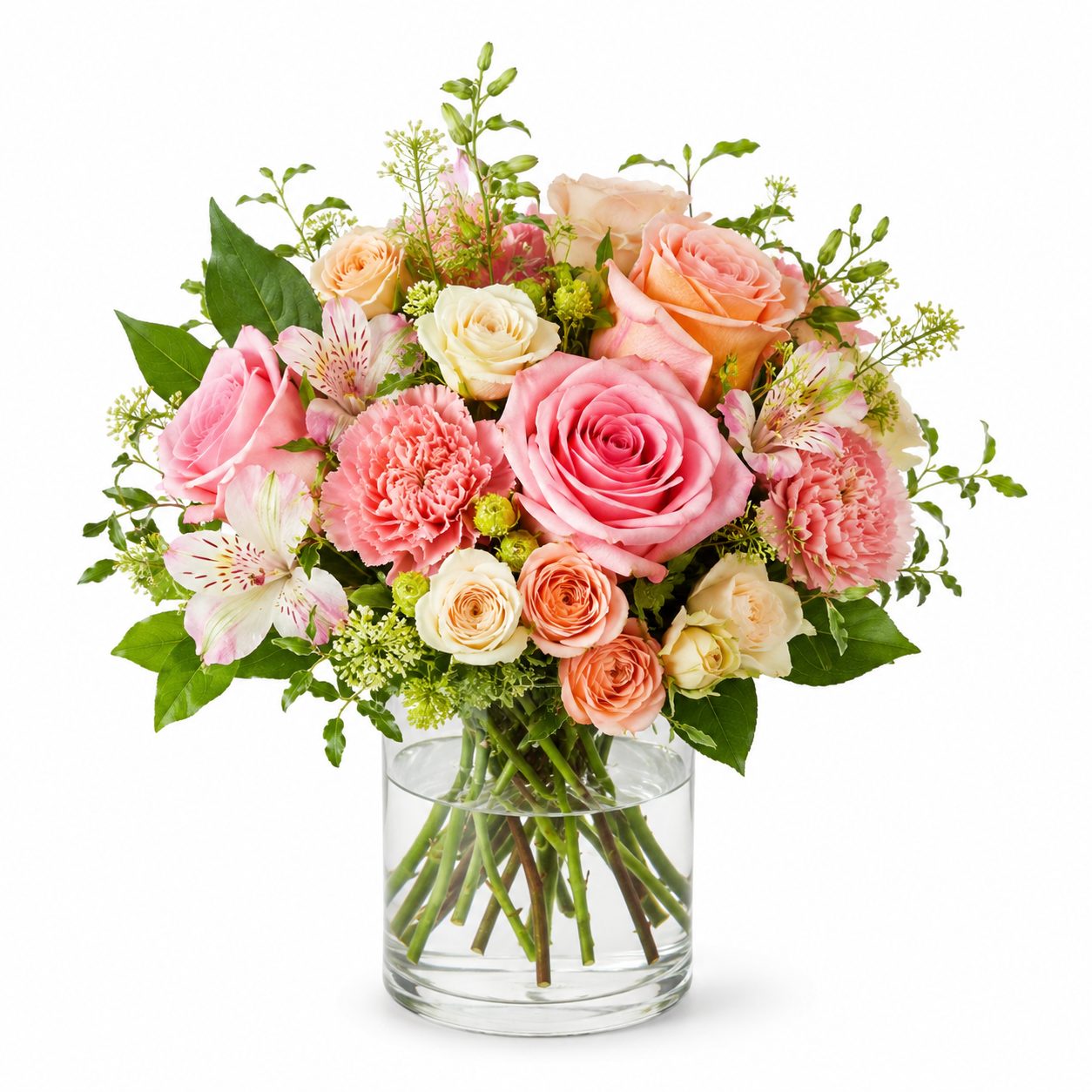 Send a Little Love Rose & Carnation Bouquet — Standard size handmade pink romantic rose bouquet for same-day flower delivery in Las Vegas, Henderson & Summerlin NV | Bud Weismiller Flowers