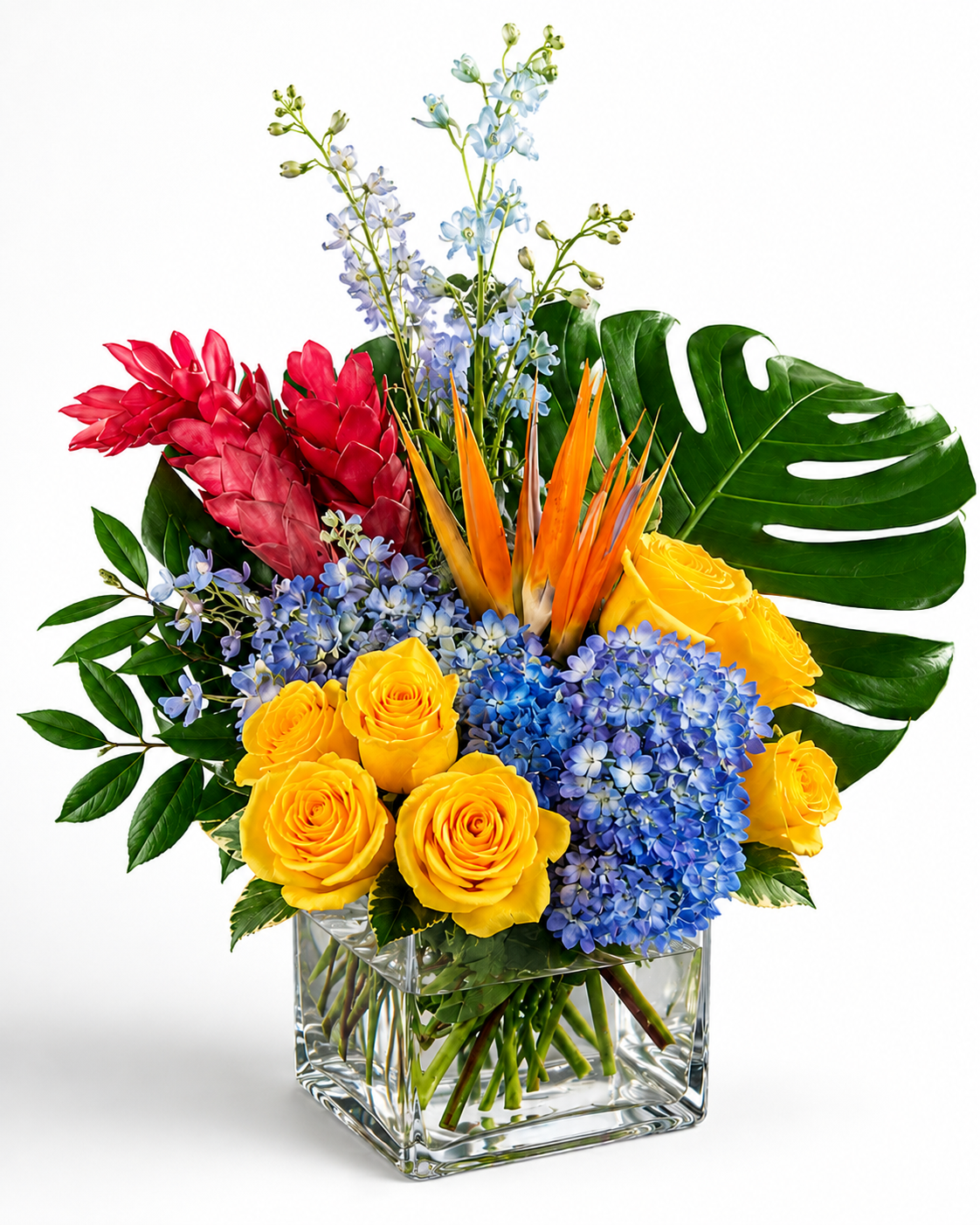 standard: Tropical Bird of Paradise Centerpiece — tropical just because luxury flower arrangement delivered same-day in Las Vegas NV | Bud Weismiller Flowers