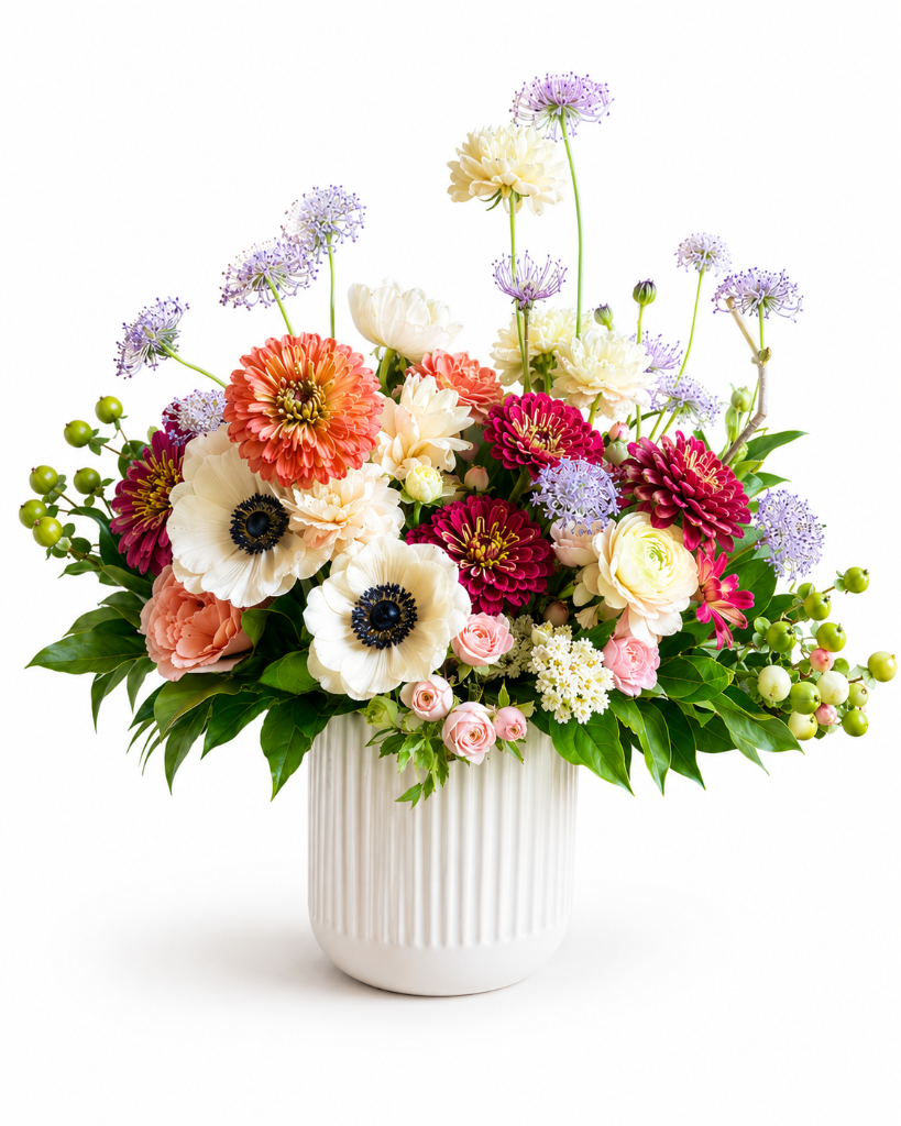 Garden Party Statement | Las Vegas Delivery — Standard size handmade mixed-color birthday luxury flower arrangement for same-day flower delivery in Las Vegas, Henderson & Summerlin NV | Bud Weismiller Flowers