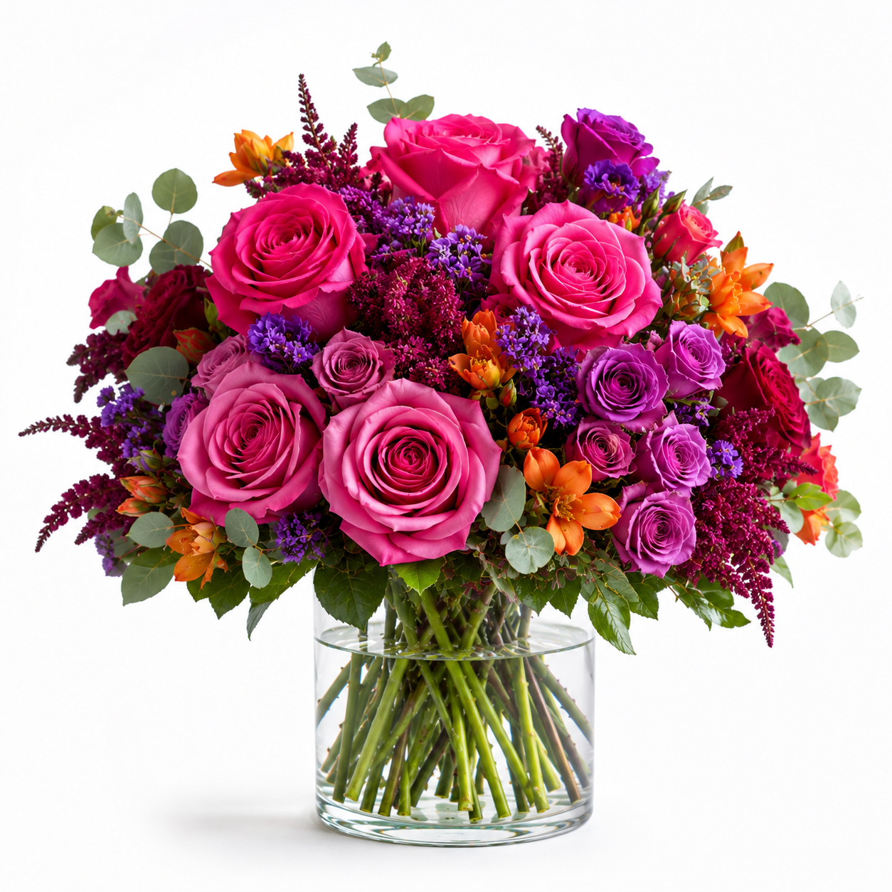 Standard Size — Jewel Tone Rose Arrangement | Las Vegas Florist — Same-Day Delivery to Las Vegas, Henderson & Summerlin | Bud Weismiller Flowers Jewel Tone Rose Arrangement — Standard size handmade mixed-color just because luxury flower arrangement for same-day flower delivery in Las Vegas, Henderson & Summerlin NV | Bud Weismiller Flowers