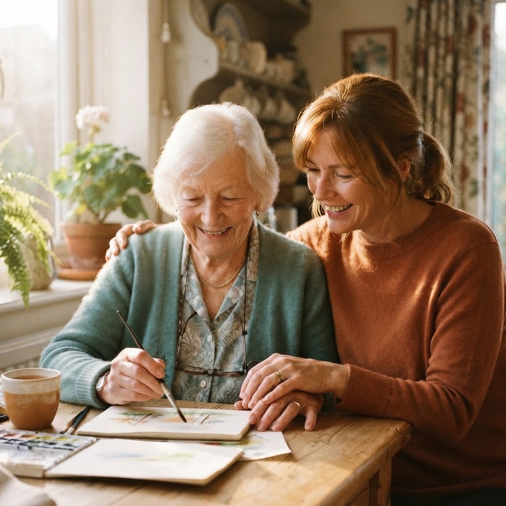 A daughter caring for her elderly mother
