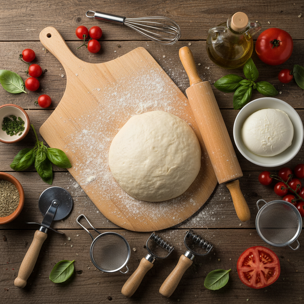 Herramientas y productos artesanales para elaborar pizzas auténticas italianas