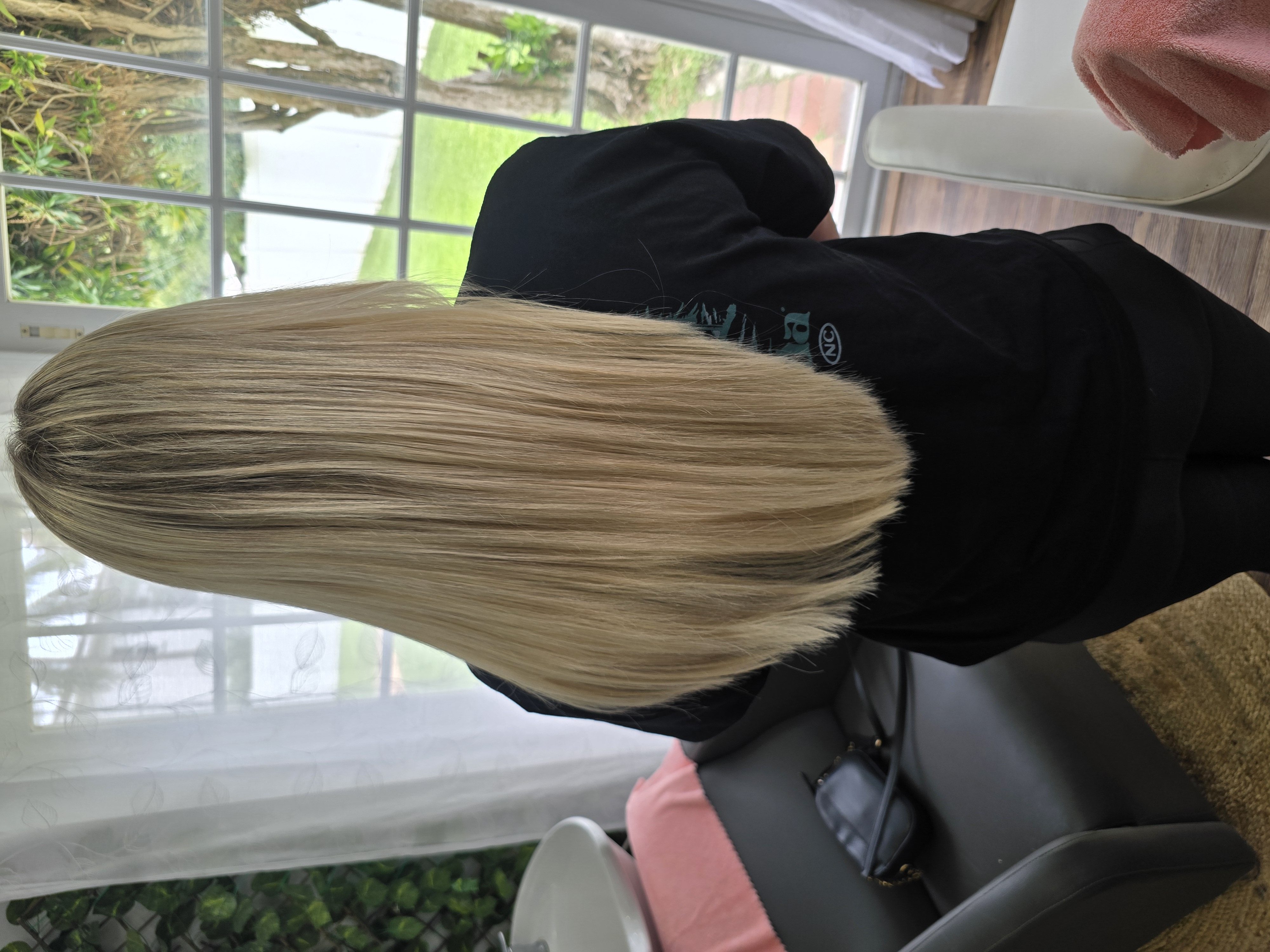K-tip extensions straight blonde finished result Boca Raton