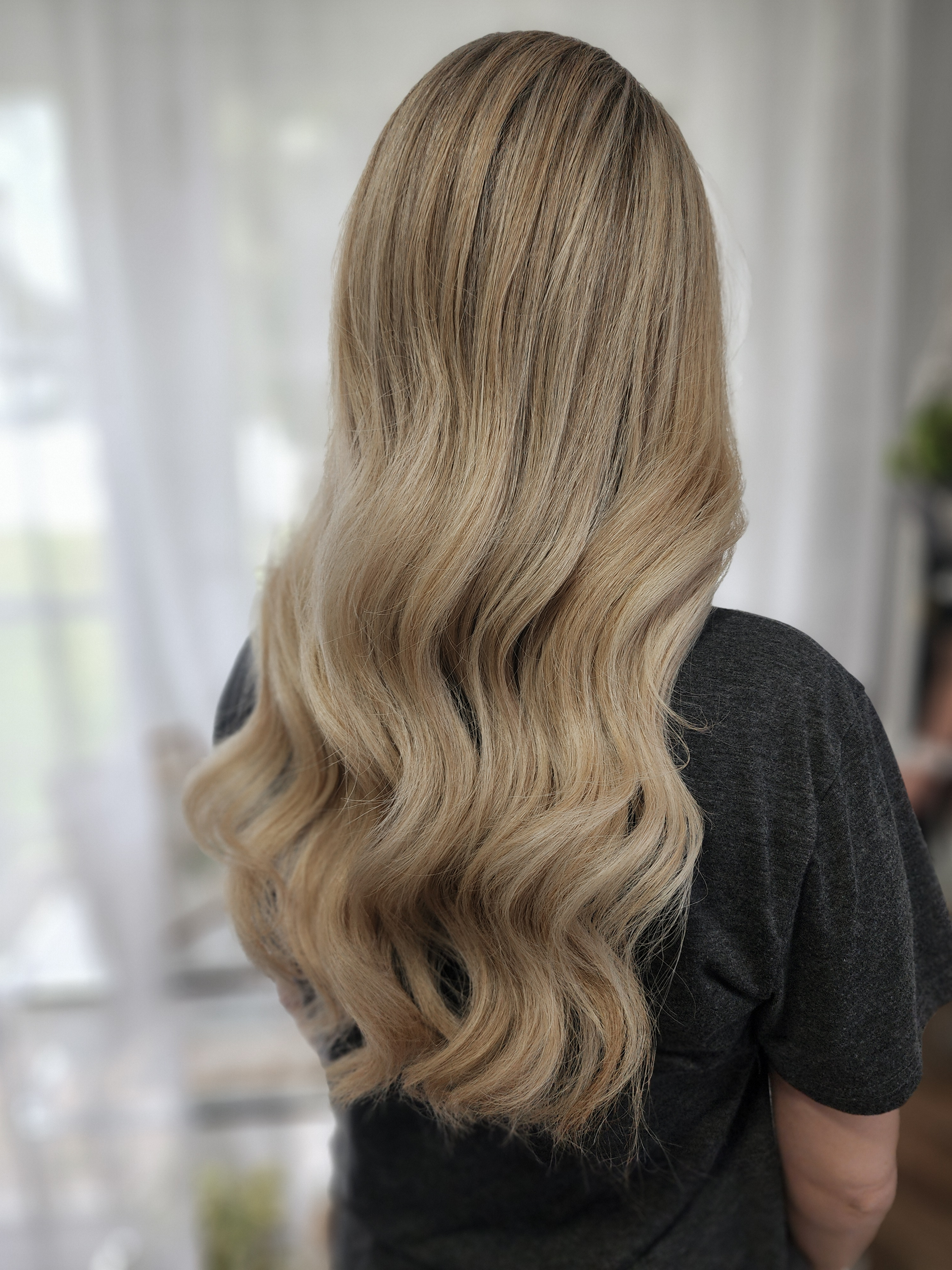 K-tip extensions wavy blonde result Palm Beach