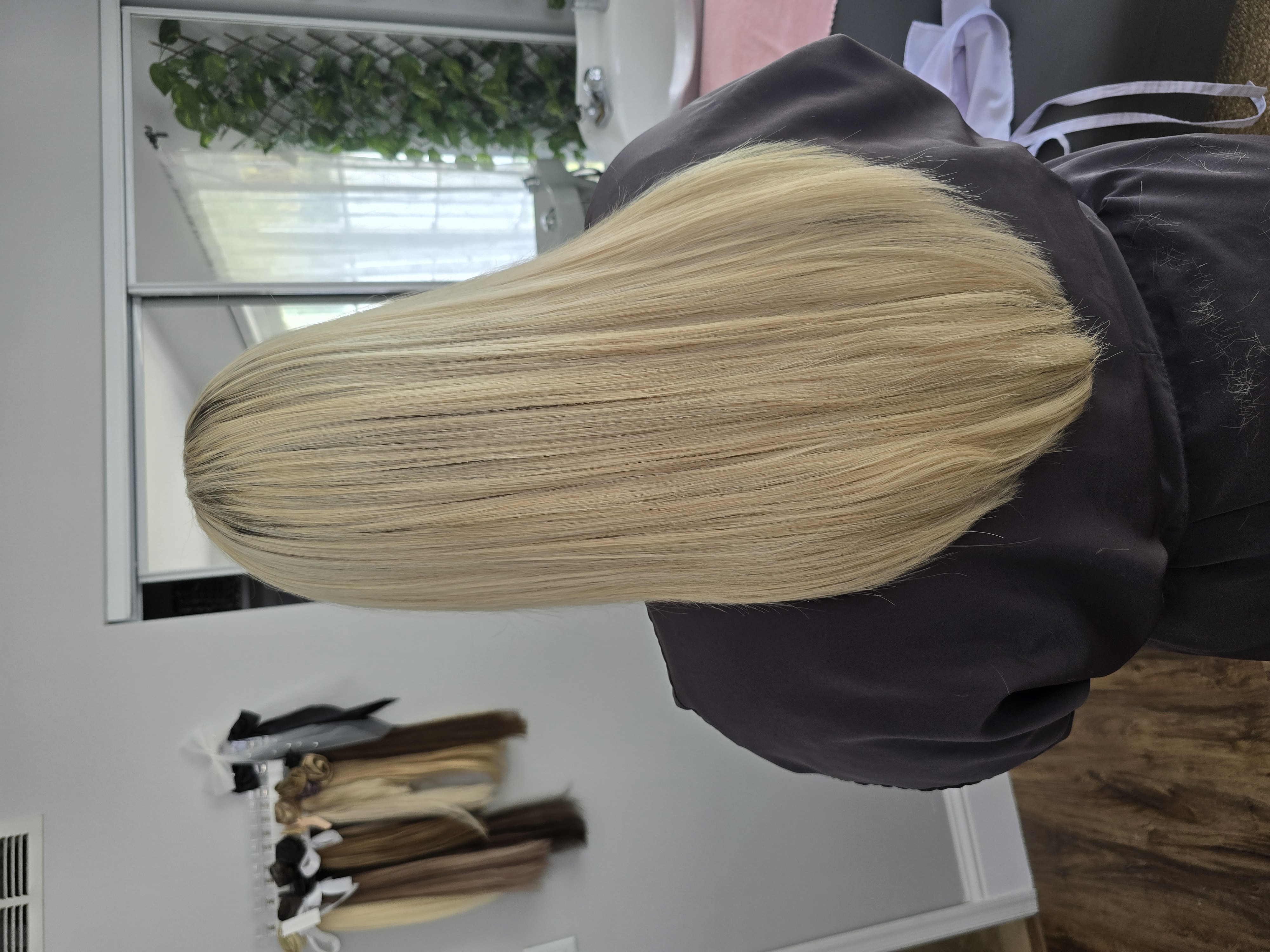 K-tip extensions straight blonde finished result Boca Raton