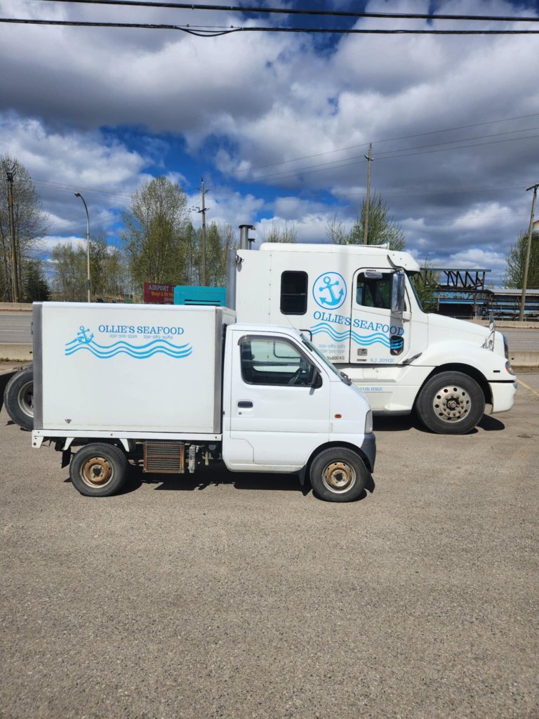 Ollie's Seafood mini reefer truck and Freightliner fleet vehicles