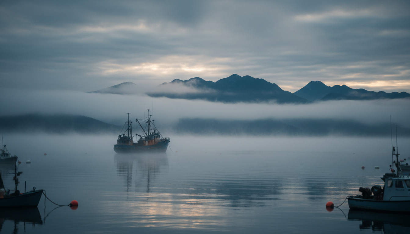 Fishing vessel in Prince Rupert harbor at dawn