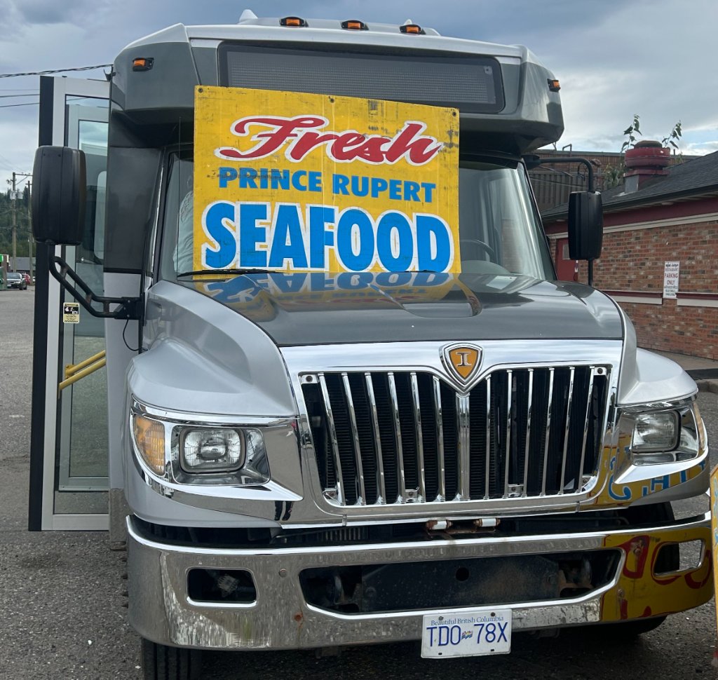 Ollie's Prince Rupert Seafood bus with anchor logo