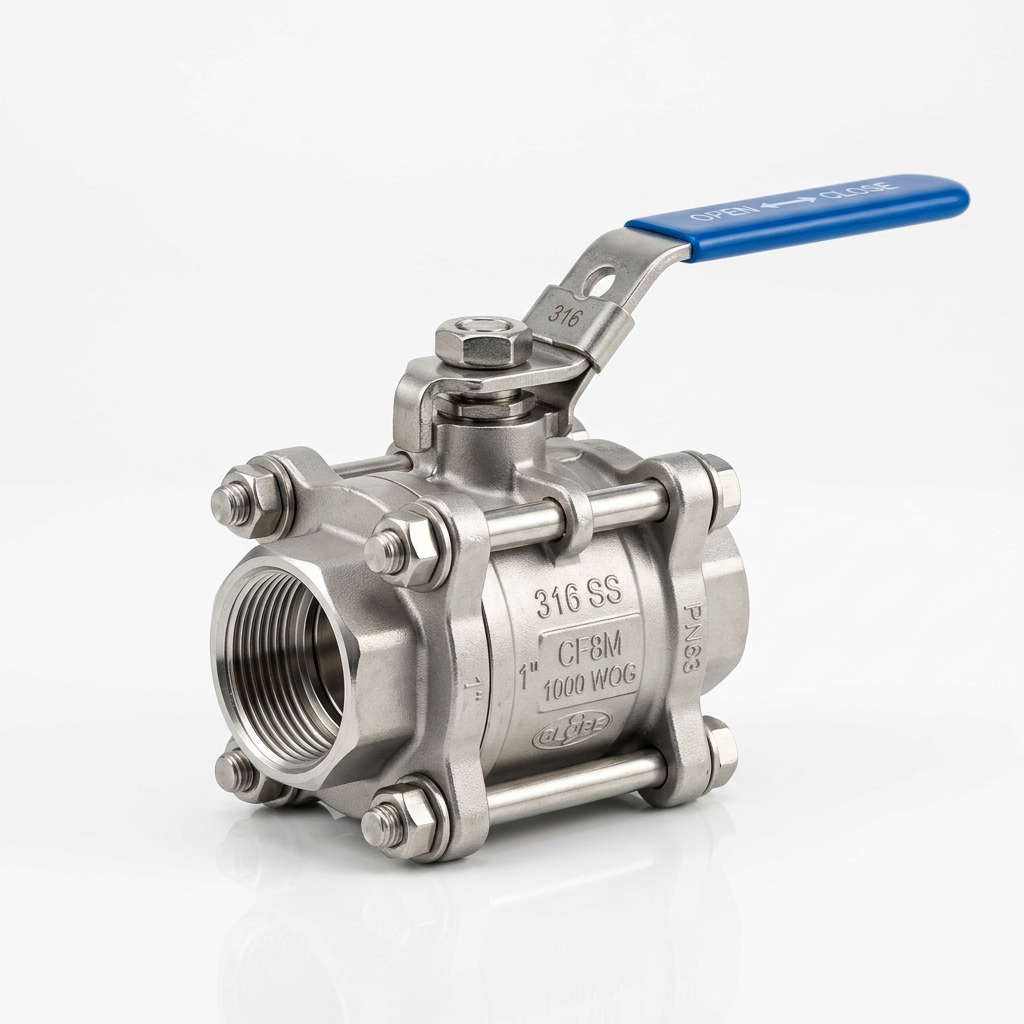 3-Piece Full Bore Ball Valve – SS316/CF8M, PTFE Seat, Screwed BSP, 1000 WOG