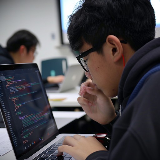 Student coding on a laptop