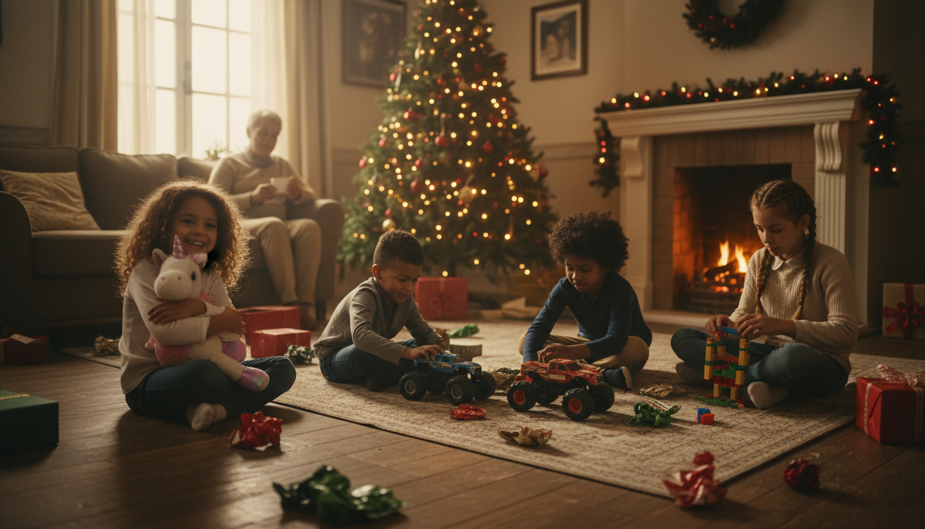 Children receiving toys