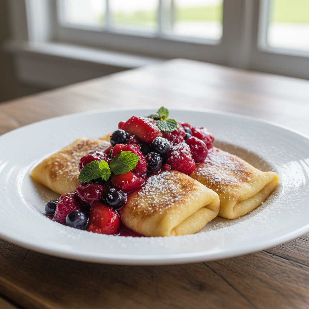Lemon Ricotta Blintzes with Berry Compote
