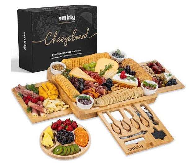 SMIRLY Charcuterie Boards Set — Large Bamboo Cheese Board