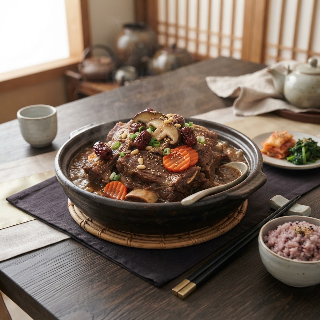 Galbi Jjim (Korean Braised Beef Short Ribs with Asian Pear and Shiitake)