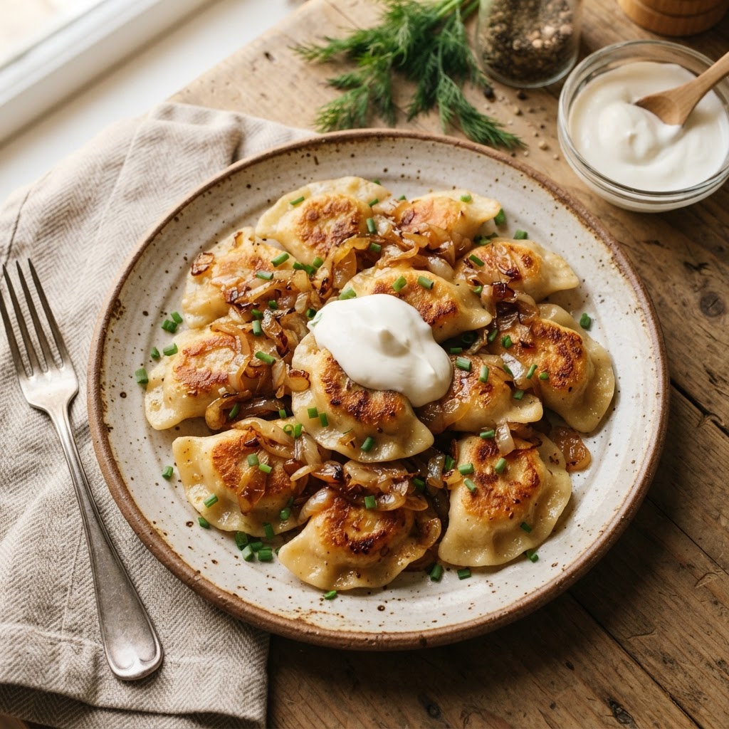Polish Pierogi with Potato and Cheese and Caramelized Onions