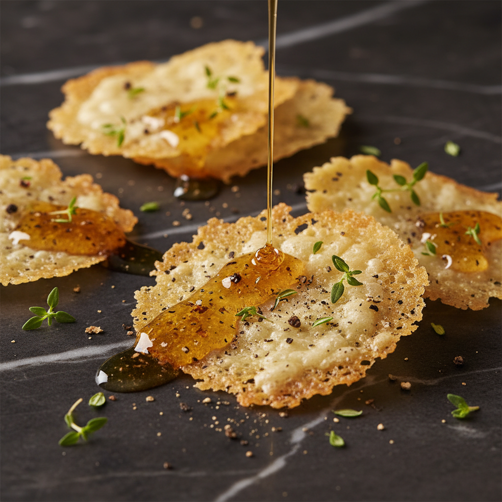 Parmesan Tuiles with Truffle Honey