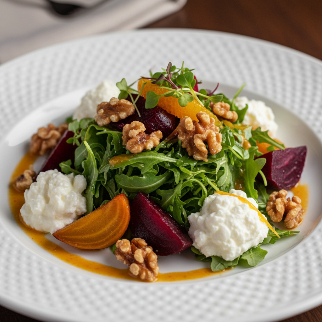Roasted Beet Salad with Goat Cheese & Candied Walnuts