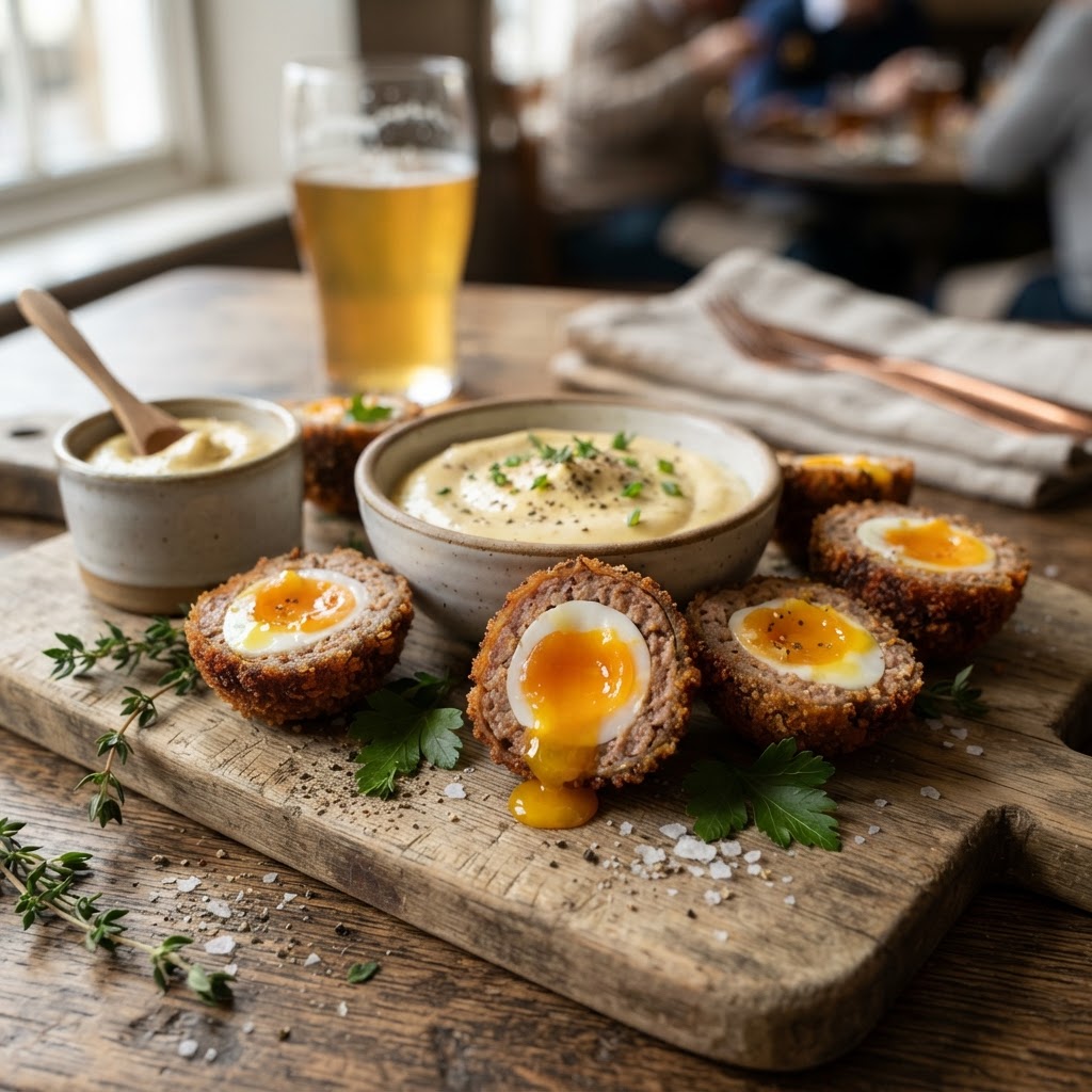 Scotch Quail Eggs with Herbs and Mustard Aioli