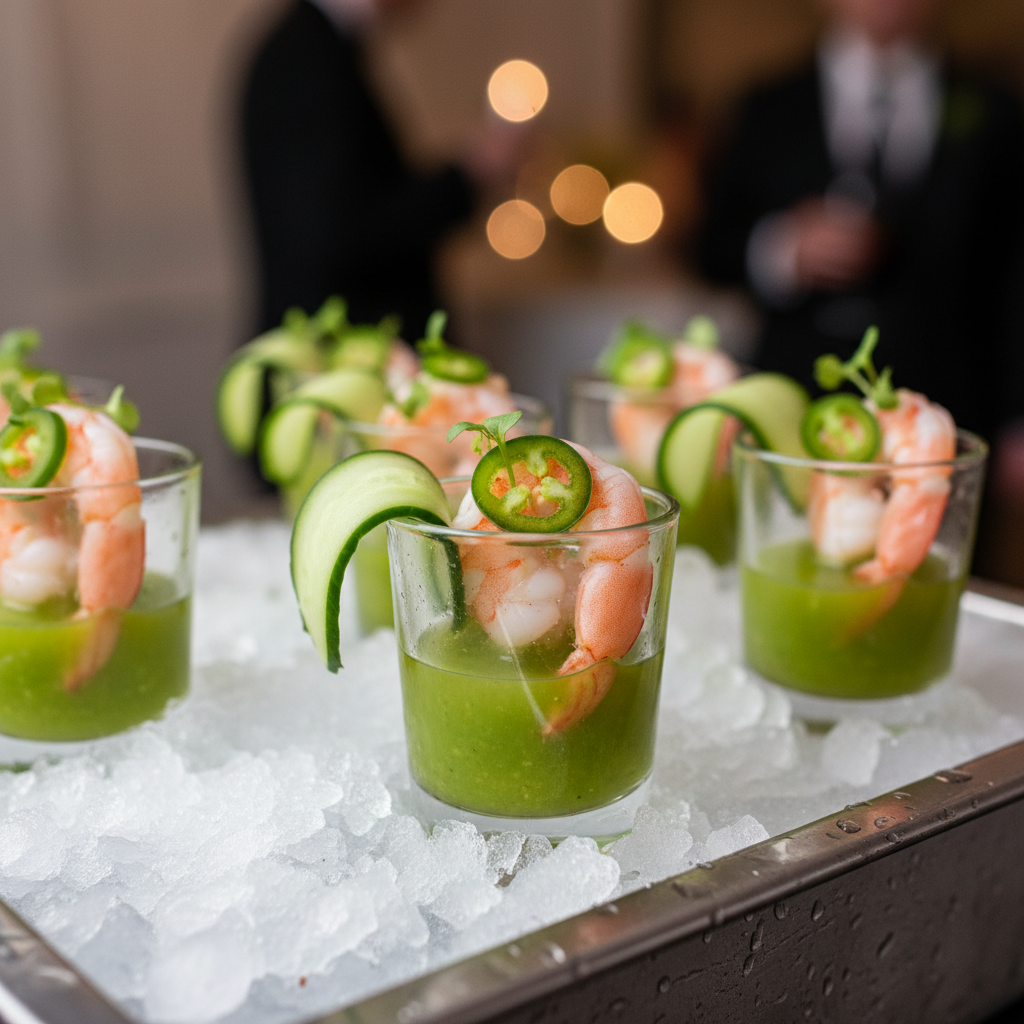 Mexican Aguachile Shrimp Shooters with Cucumber & Serrano