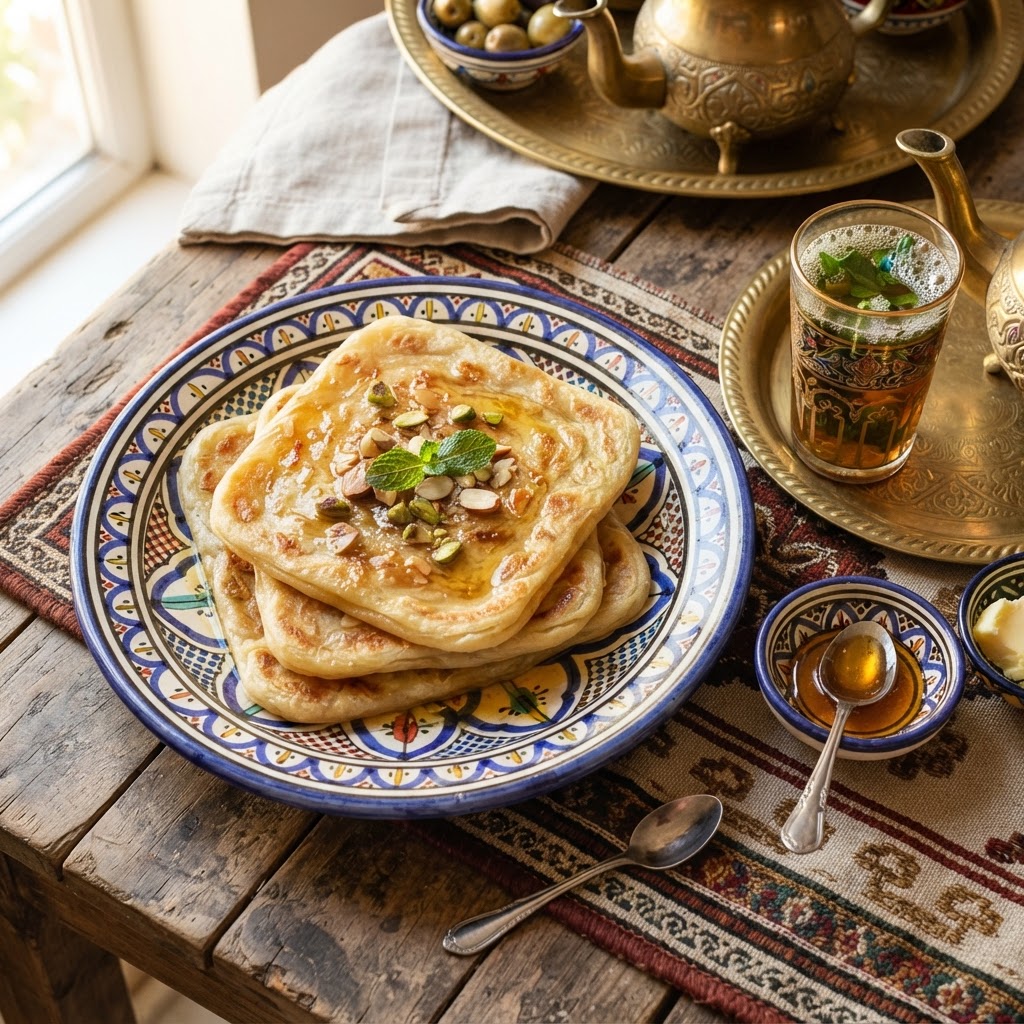 Msemen: Morocco's Flaky Layered Flatbread Breakfast with Honey and Mint Tea