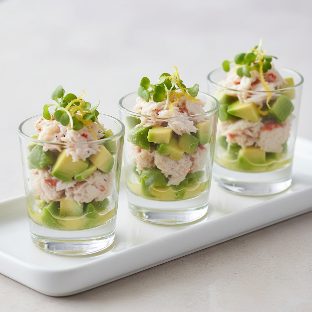 Crab & Avocado Stack with Citrus Vinaigrette & Microgreens