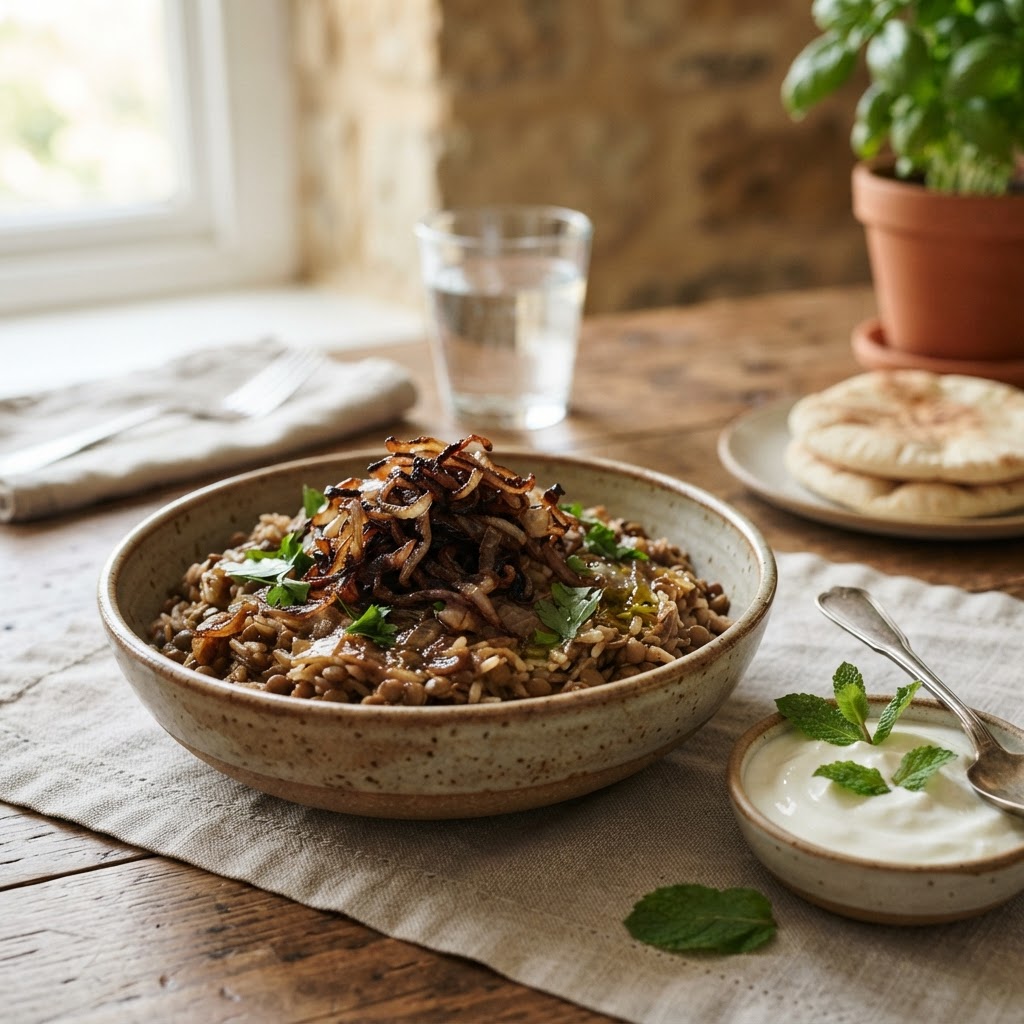 Lebanese Mujadara: Lentils, Rice, and Crispy Onions from the Levant