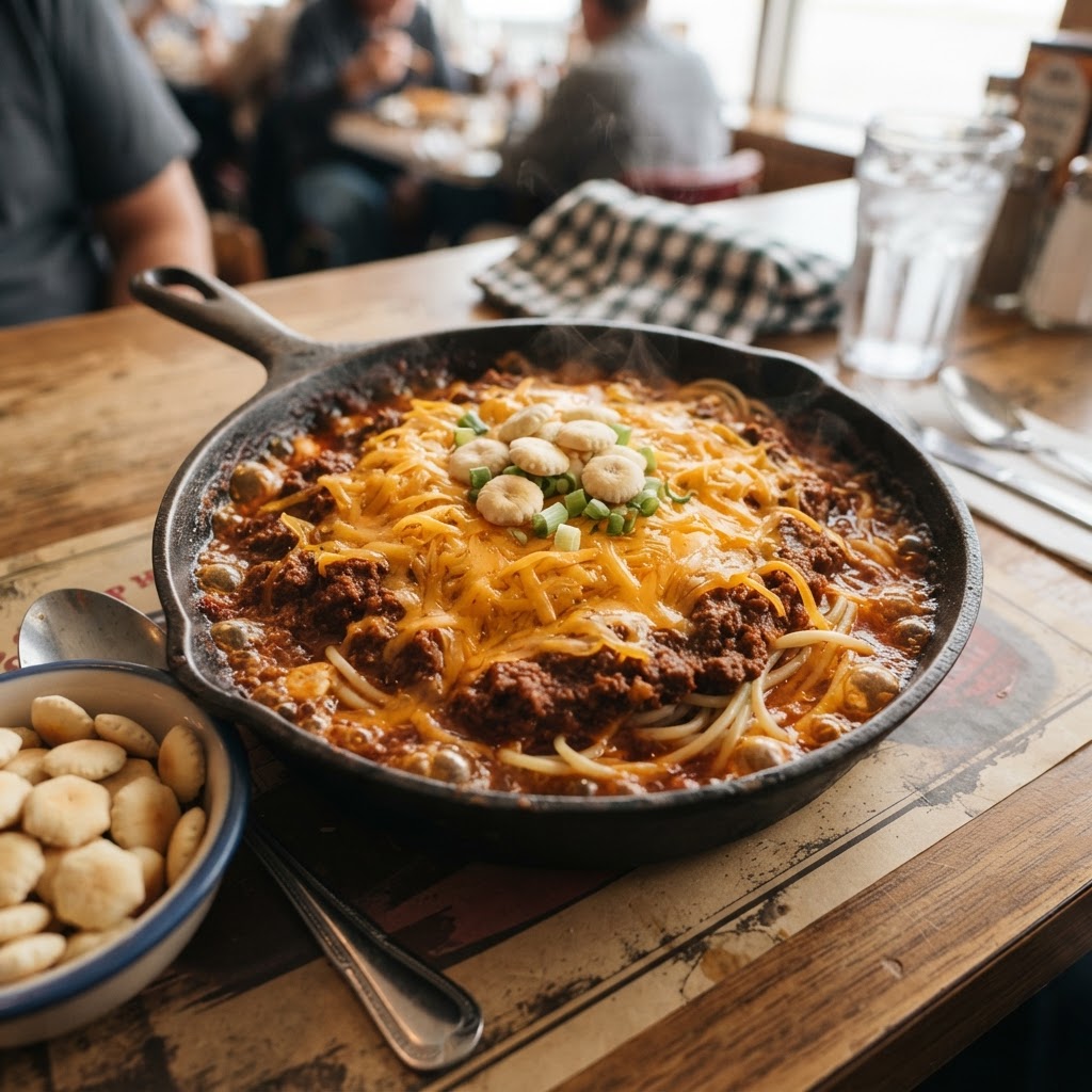 Cincinnati Chili Dip with Spaghetti Bites