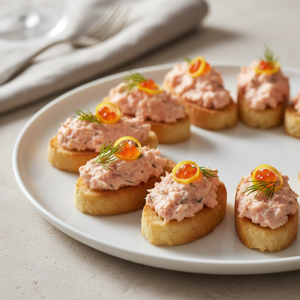 Salmon Rillettes on Toast Points with Lemon & Dill