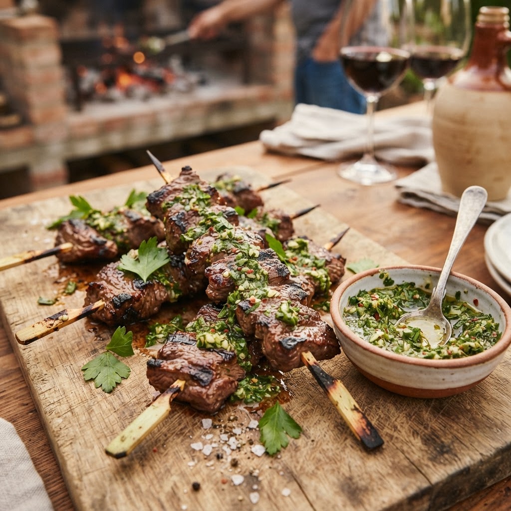 Argentine Chimichurri Steak Skewers: The Gaucho's Herb Sauce on the Asado's Most Popular Cut