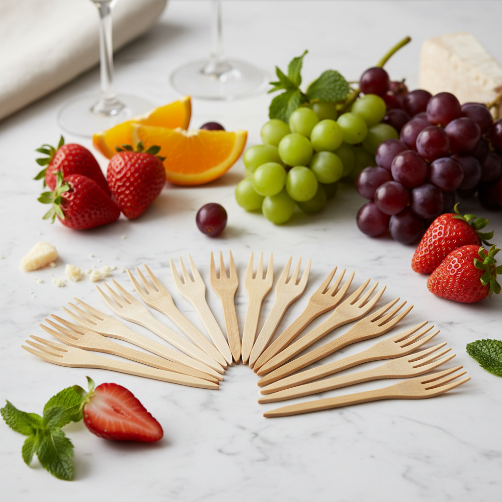 Bamboo Appetizer Forks — 200 Count, 3.5" Disposable Mini Cocktail Forks