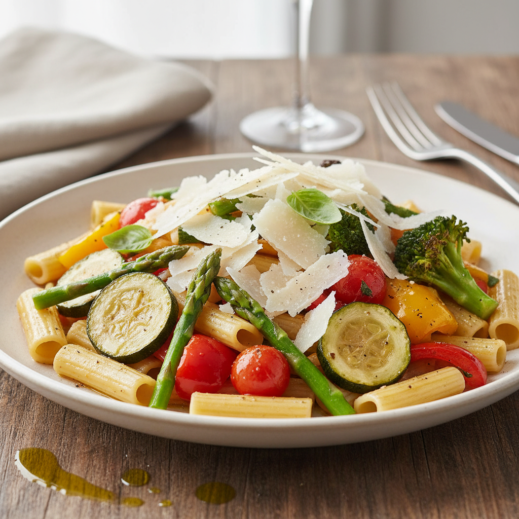 Pasta Primavera with Roasted Vegetables & Parmesan