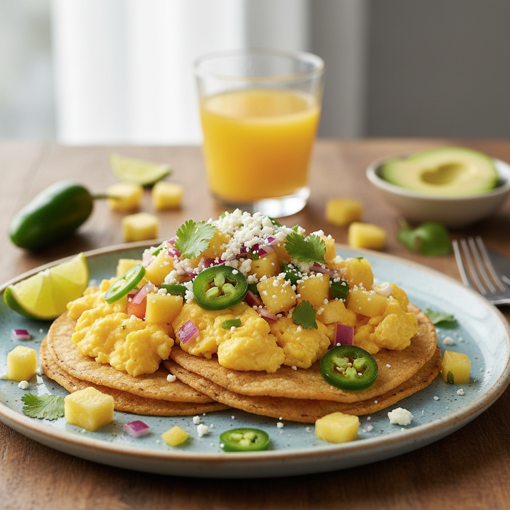 Pineapple Jalapeño Salsa Scrambled Eggs with Cotija