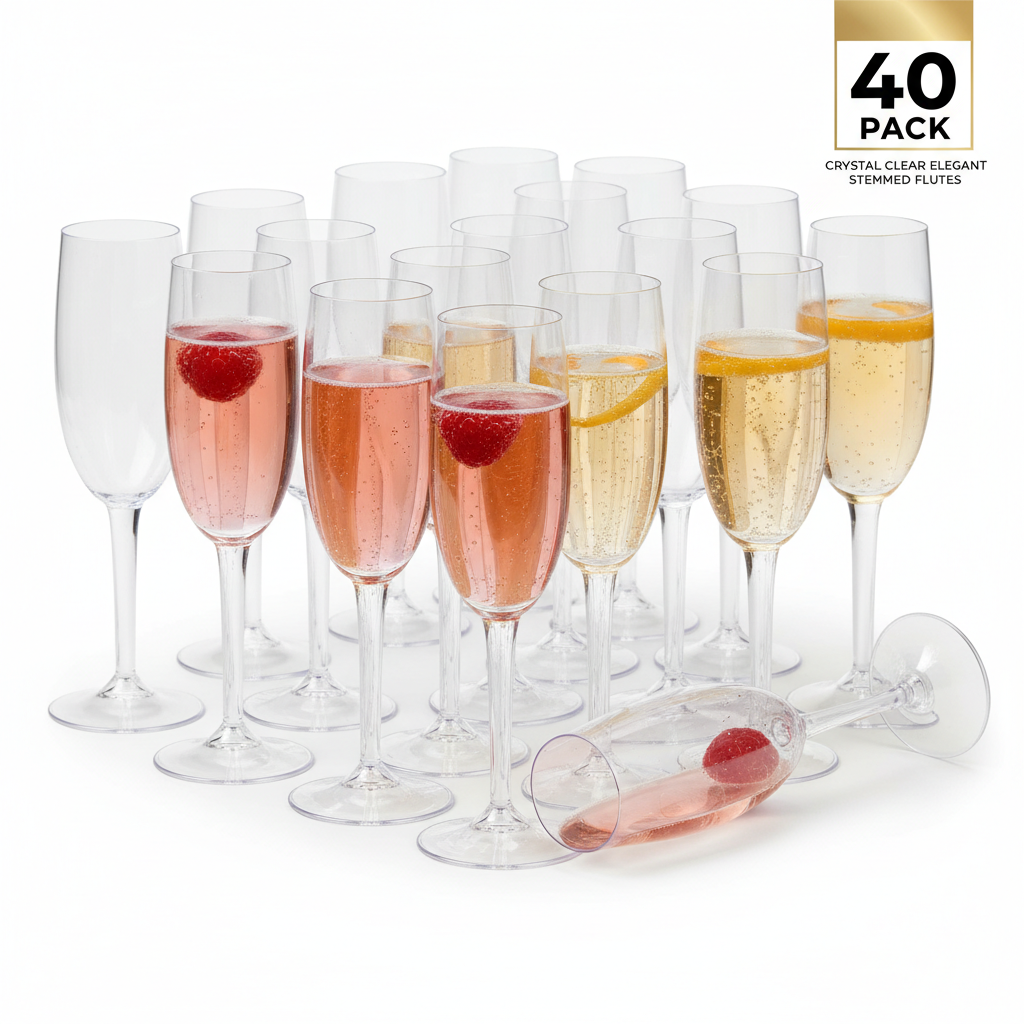 Lazyshine Plastic Champagne Flutes — 40 Pack