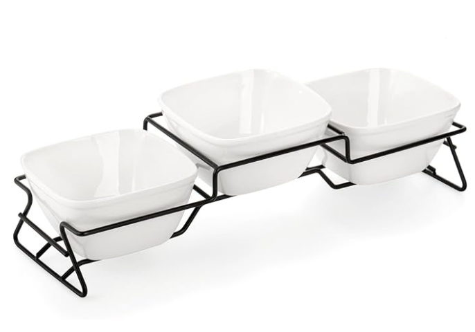 Zenfun 3-Pack White Ceramic Ramekins with Black Metal Stand