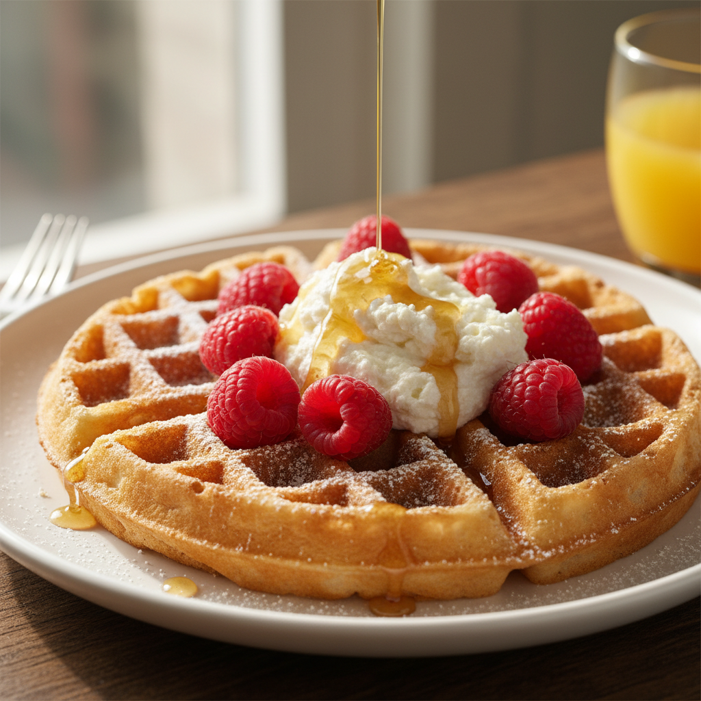 Raspberry Ricotta Waffles with Whipped Honey Ricotta