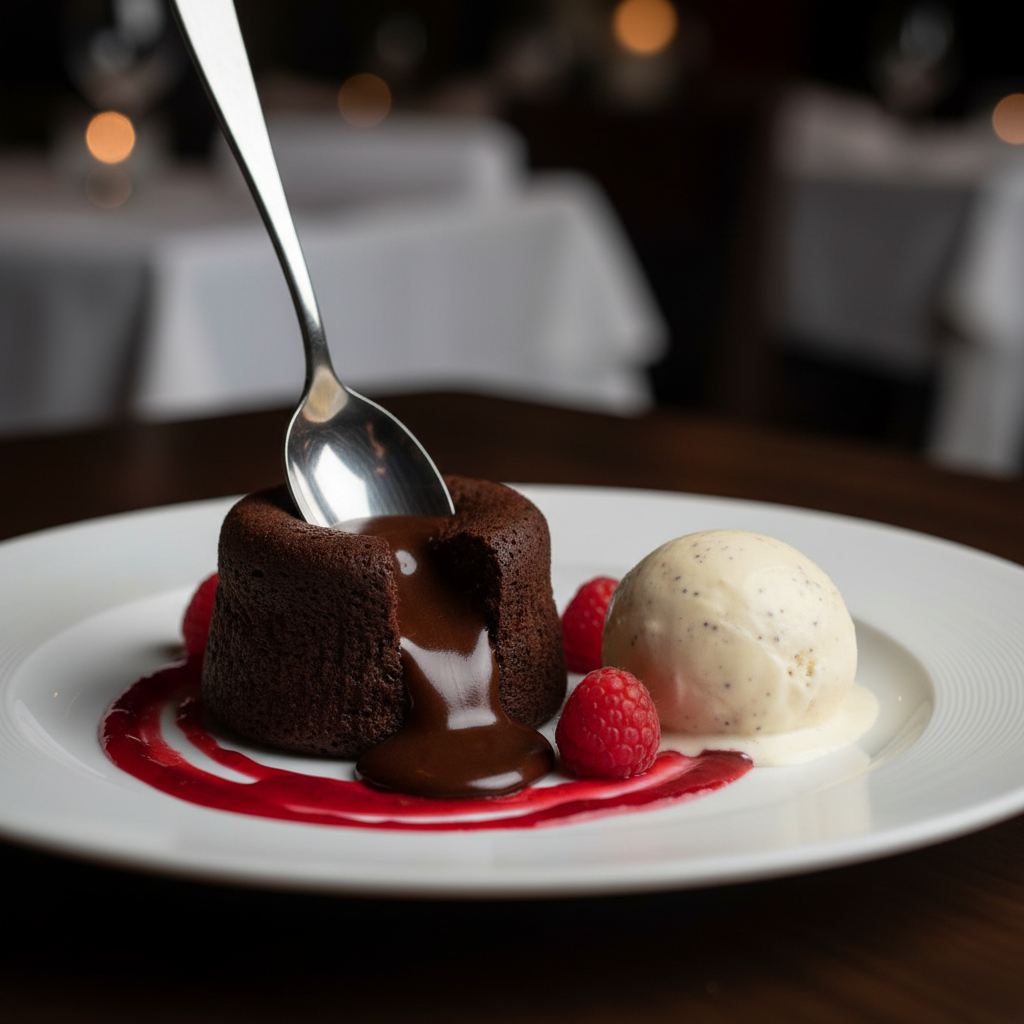 Dark Chocolate Lava Cakes with Raspberry Coulis