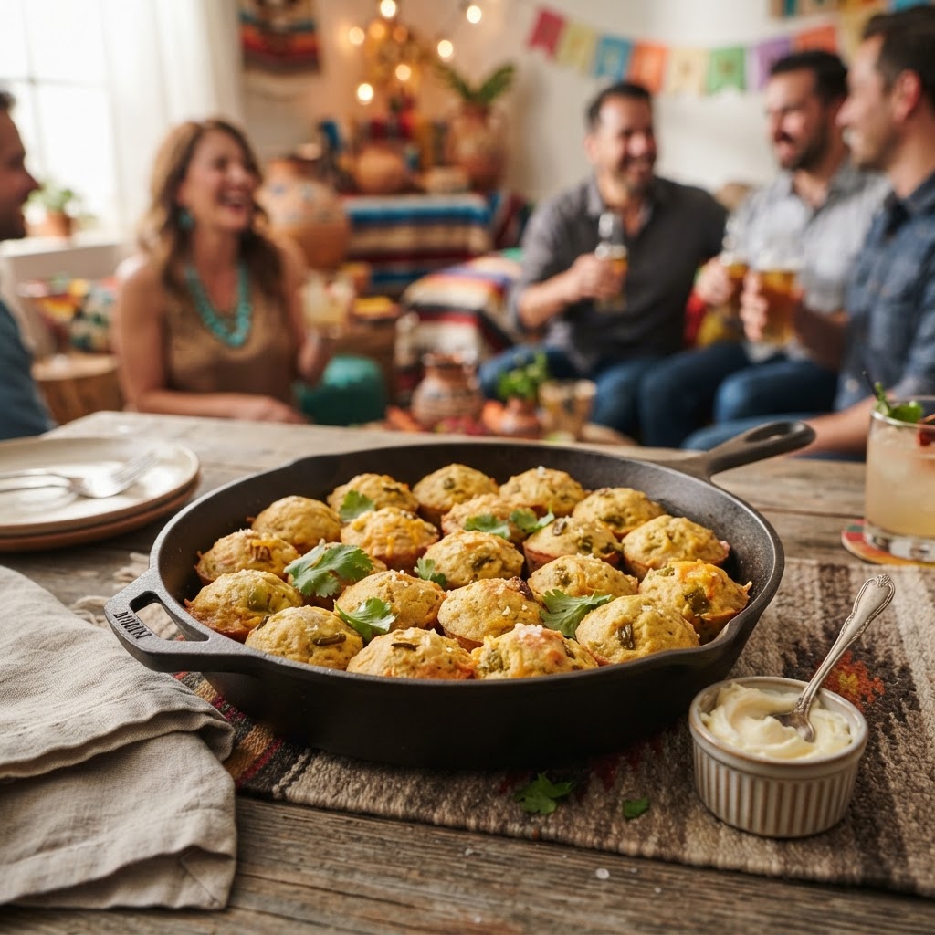 New Mexico Green Chile Cornbread Bites: Hatch Valley's Golden Harvest in Miniature