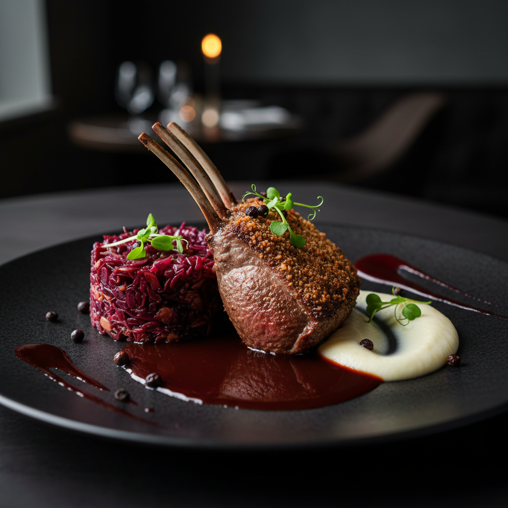 Rack of Venison with Juniper Port Jus & Celery Root Purée