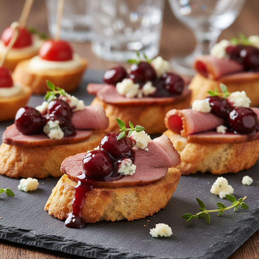 Smoked Duck Breast & Cherry Compote Crostini