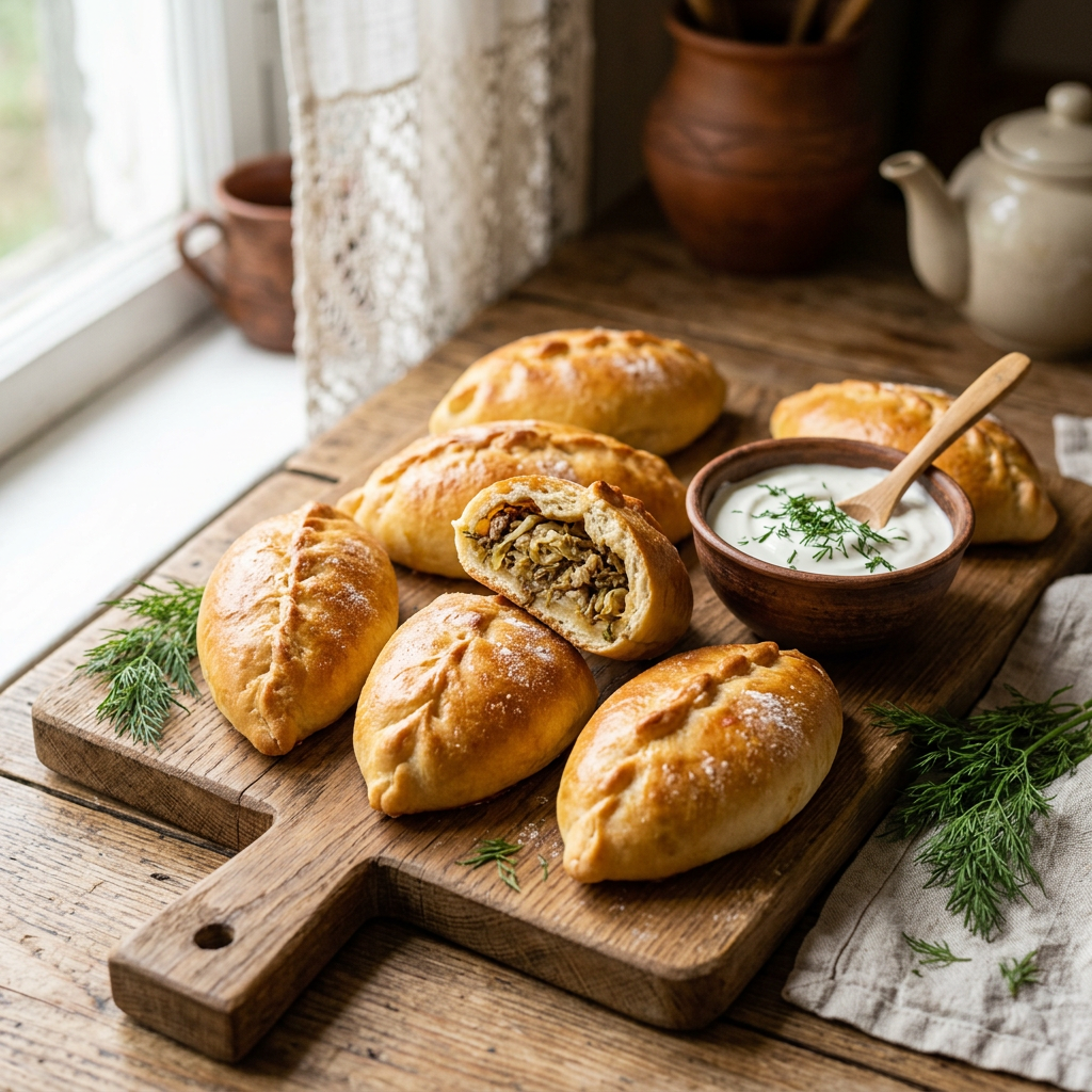 Russian Pirozhki with Beef and Cabbage