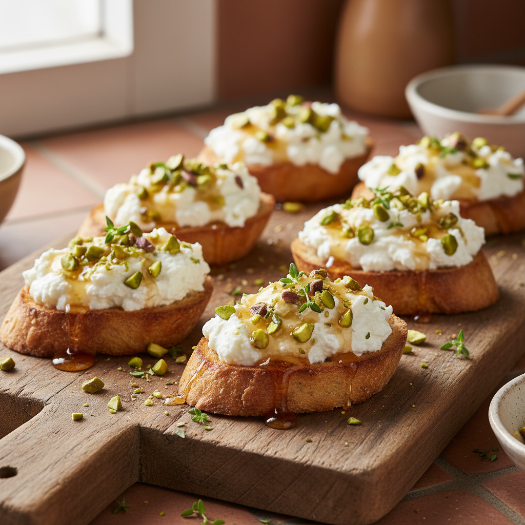 Whipped Feta with Honey & Pistachio Crostini