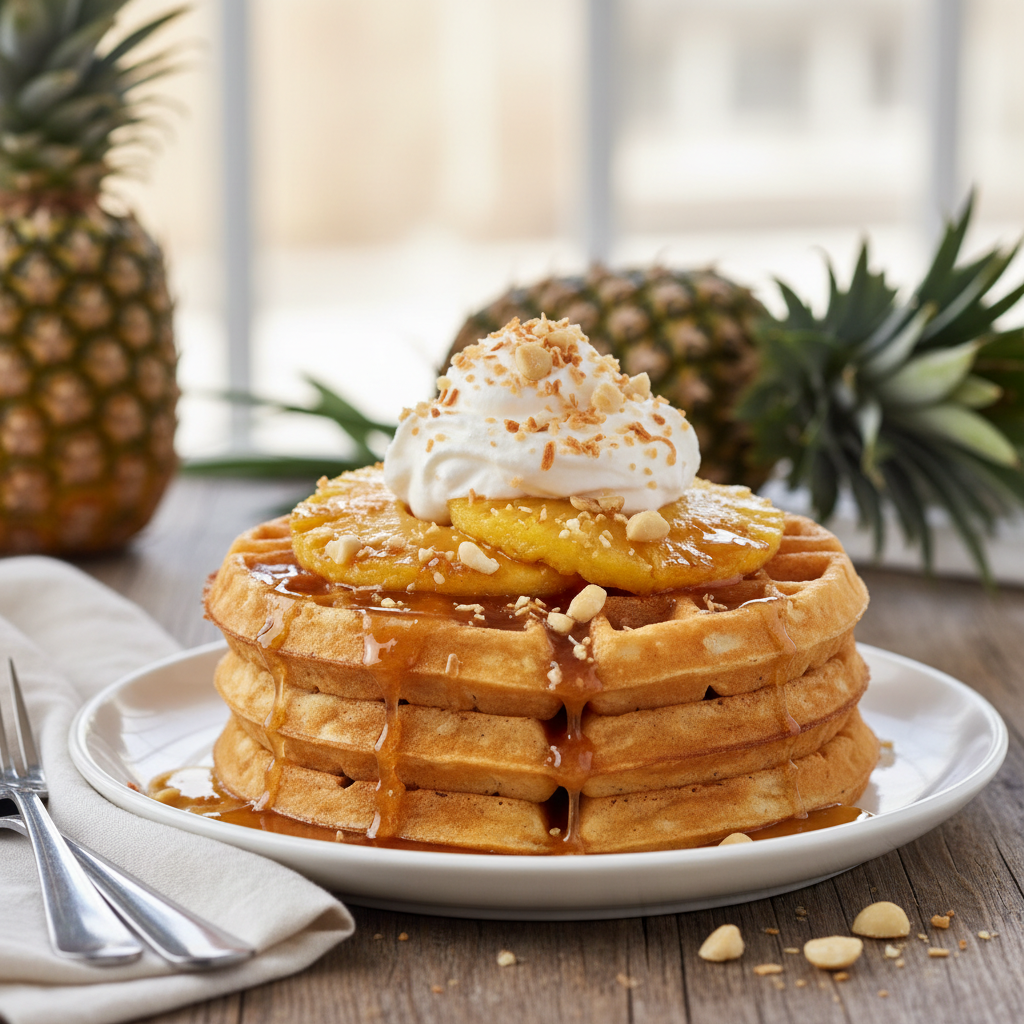 Pineapple Brown Sugar Waffles with Coconut Cream