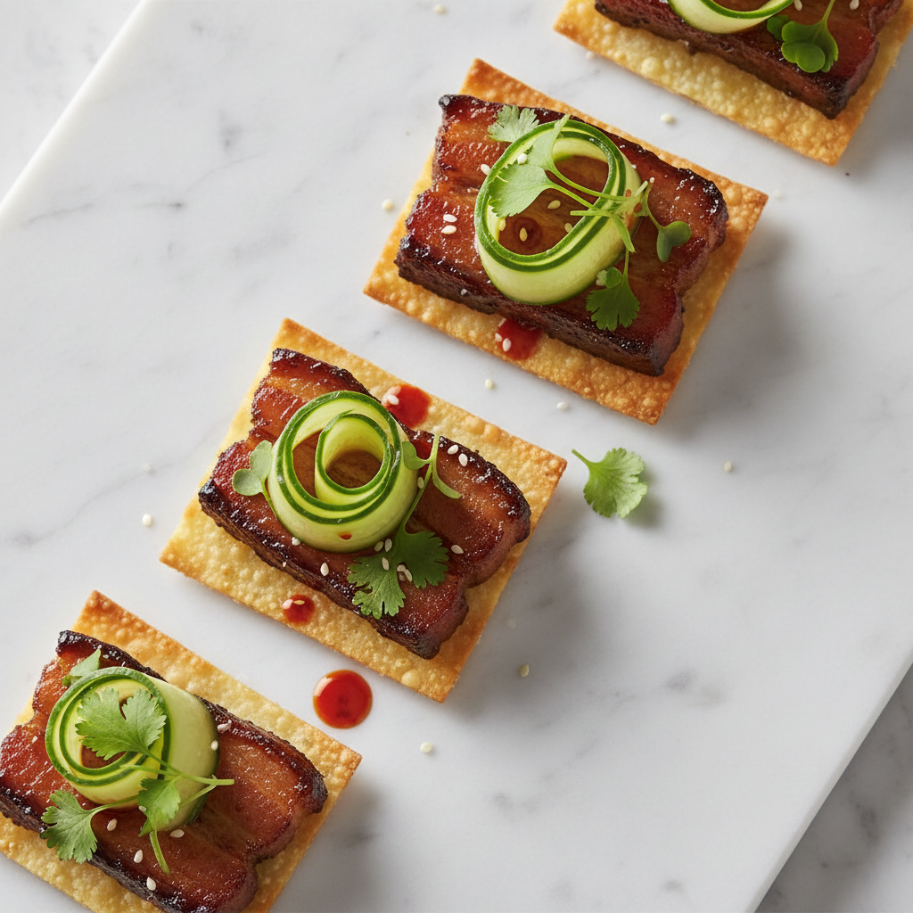 Crispy Pork Belly Bites with Hoisin & Pickled Cucumber
