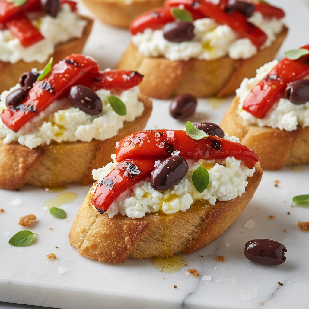 Whipped Feta & Roasted Red Pepper Crostini