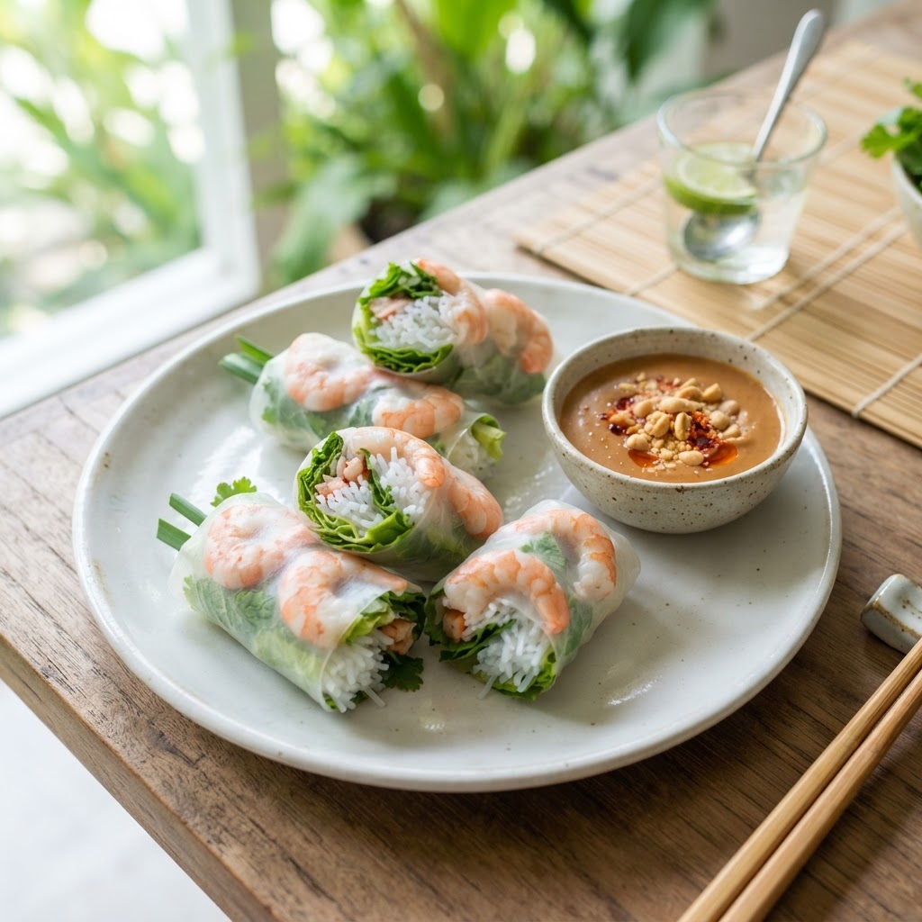 Vietnamese Fresh Spring Rolls with Peanut Sauce
