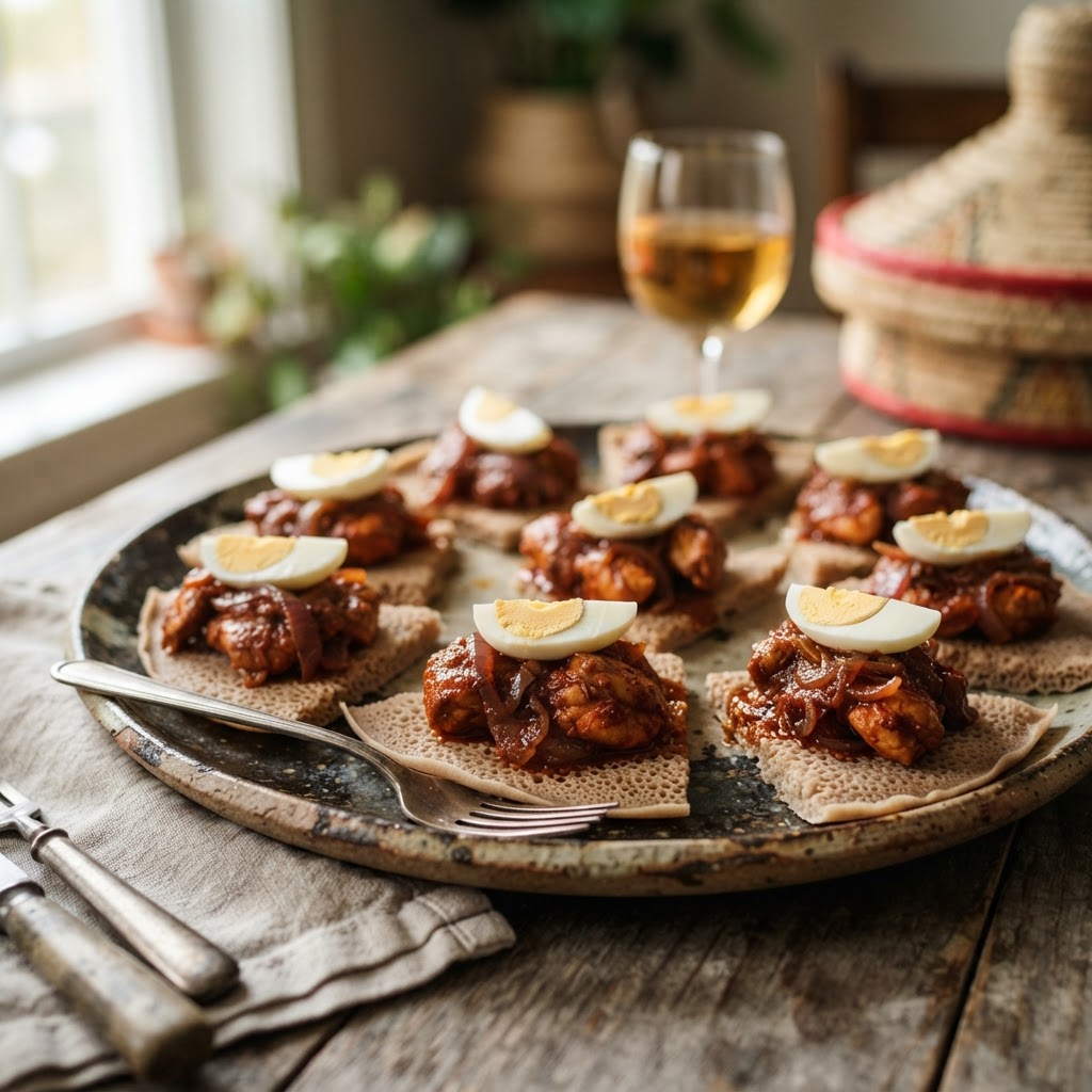 Ethiopian Doro Wat on Injera Bites