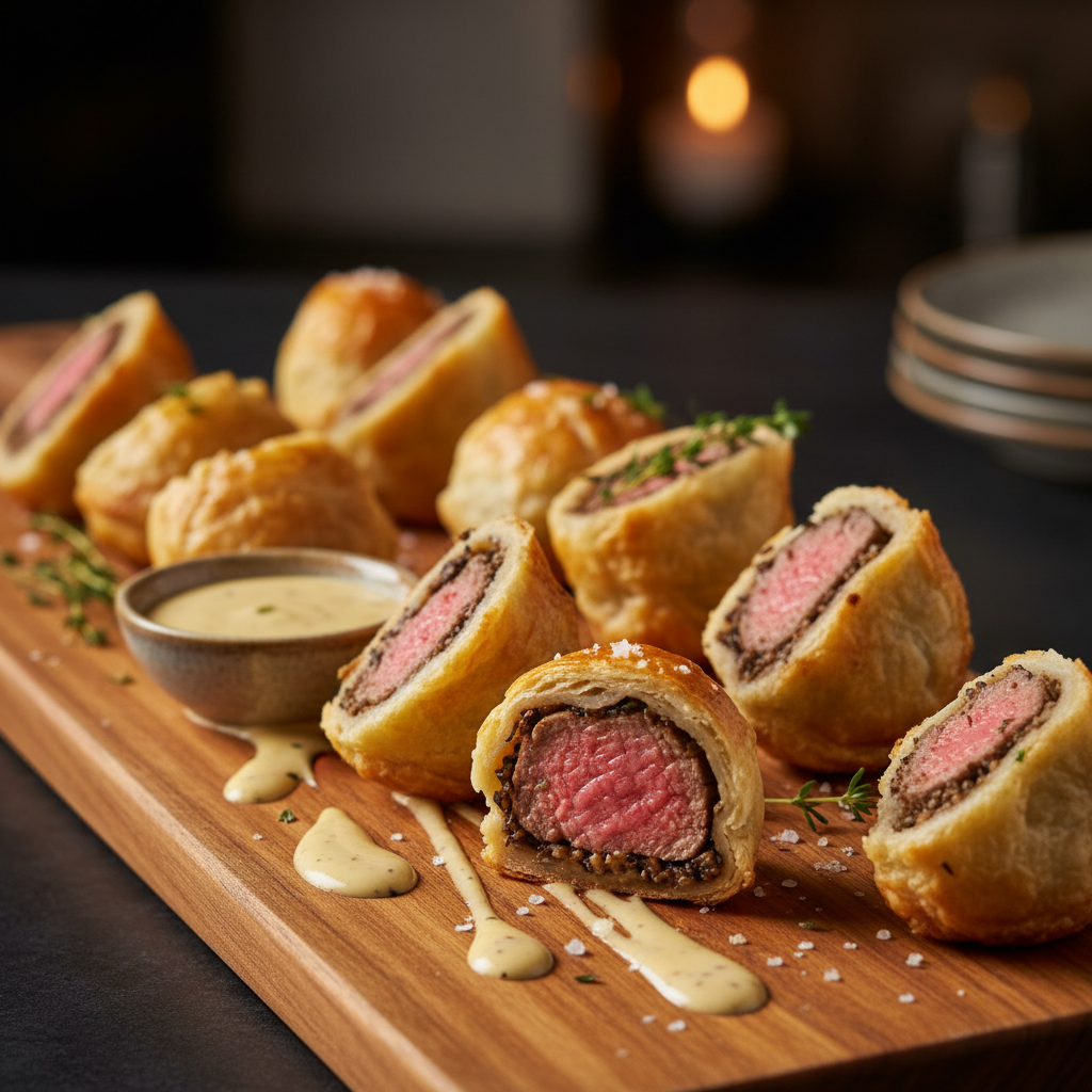 Mini Beef Wellingtons with Dijon Cream
